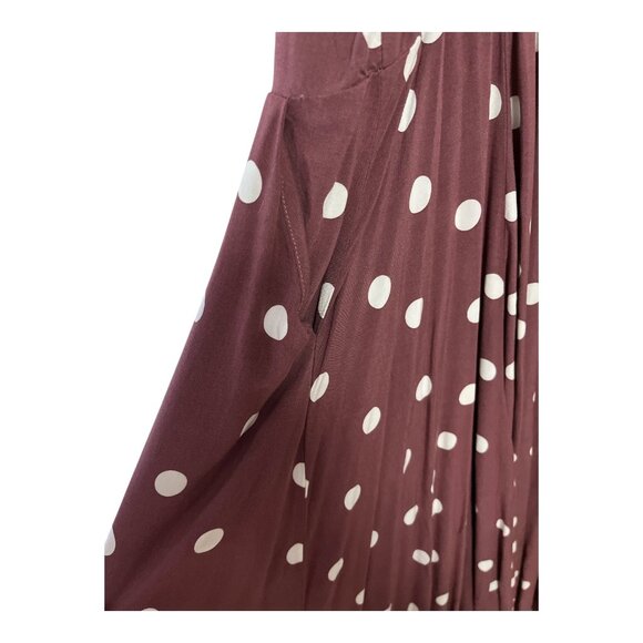 Torrid Women’s Size 1 Maroon Polka Dot Sleeveless Midi Dress with Smocked Bodice - Picture 5 of 7